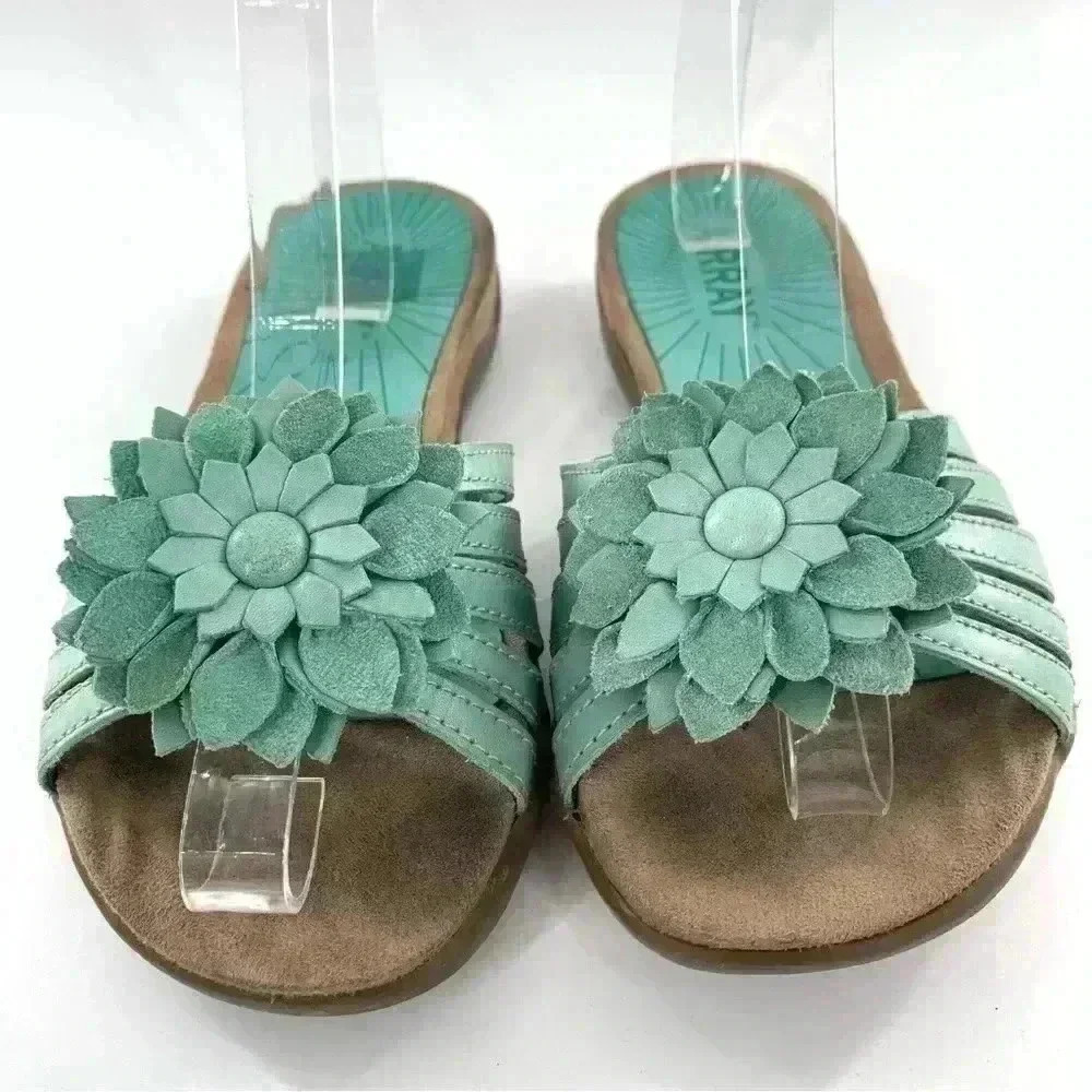 Array womens sandals size 6.5 blue leather floral resort costal - Picture 3 of 10